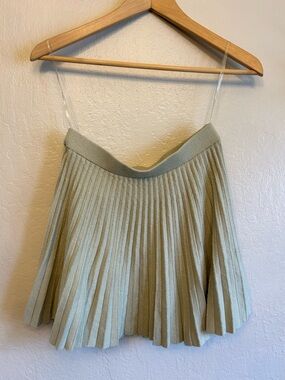 Pleated Knit Skater Skirt in Sage Green